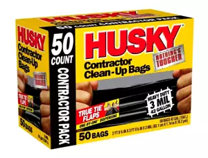 Husky Contractor Clean-Up Bags, Heavy Duty 3 Mil 42 Gal. Nothing's Tougher 50Pc. - Picture 1 of 4