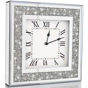 Crystal Crush Diamond Mirrored Square Wall Clock with Sparkle Twinkle Bling D... - Picture 1 of 7