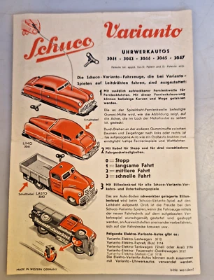 Schuco Varianto Uhrwerk Autos=Anleitung f.3041-3042-3044-3046-3047 orig- 50-60er - Bild 1 von 3