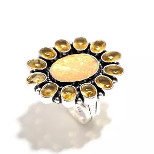 Ethiopian Opal, Citrine Gemstone 925 Sterling Silver Jewelry Ring Size 5 to 11 - Picture 1 of 2