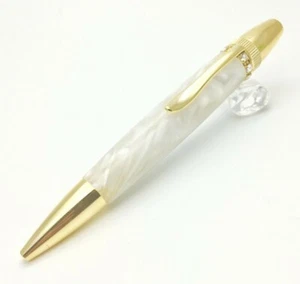 Gifu Swarovski Ring Top Acrylic Pen Japanese Ballpoint pen White Handcraft Japan - Picture 1 of 9