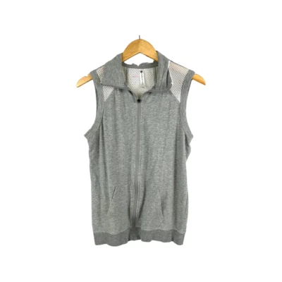 Fabletics Womens Size Small Sweatshirt Sleeveless Zip Up Grey White Mesh - Image 1 of 4