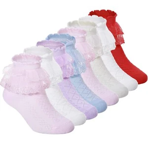 8 Pairs Toddler Girls Dress Socks Baby Ruffle Socks Cute Frilly Lace Socks Co... - Picture 1 of 7