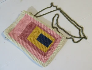 Bohemian Geometric INK + ALLOY BEADED Crossbody Purse with Chain Strap  7.75" - Picture 1 of 7