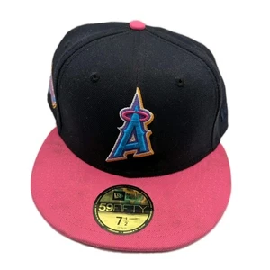 Sombrero ajustado 7 1/2 Los Angeles Angels azul marino/rosa caliente naranja personalizado parte inferior UV - Imagen 1 de 10