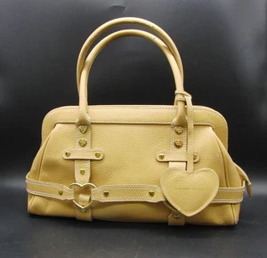 Samantha Thavasa Beige Leather Satchel Handbag with Heart Accents Round Zip Bag - Picture 1 of 9