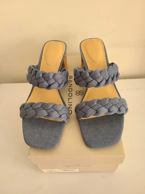 BANDOLINO MEDIUM BLUE BRAIDED SLIP ON SHOE SANDAL CORK HEEL SIZE 9 - Image 1 of 4