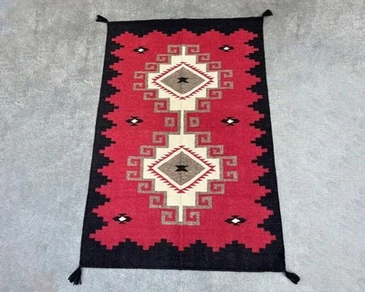 Handwoven Navajo Wool Rug FlatWeave Southwhwest Native American Aztec Area Rug - Image 1 of 4