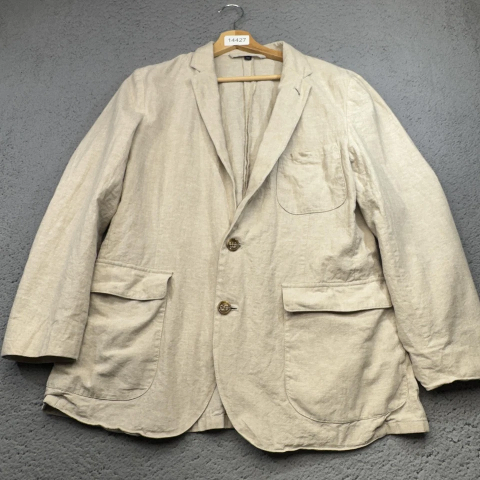 J.Crew Blazer Mens 40 Khaki Linen Sport Coat Safari Patch Pockets Unstructured - Image 1 of 4