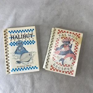 2 Kochbücher - Lachs und Alaska Heilbutt Rezepte 1987-89 Cecilia Nibeck Alaska - Bild 1 von 15