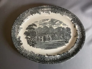 Wedgwood Queen’s Ware ‘Romantic England’ Black Transferware 16.5” Oval Platter - Picture 1 of 8