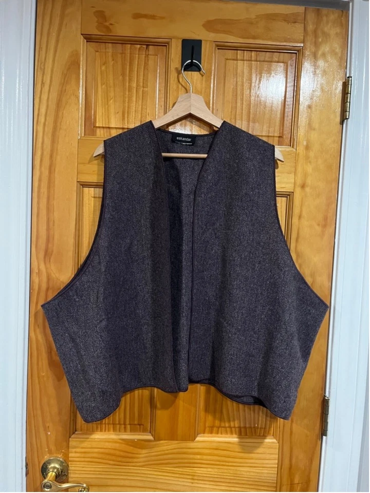 Women’s Eskandar Purple Quiet Luxury Textured Oversize Wool Lagenlook Open Vest - Image 1 of 4