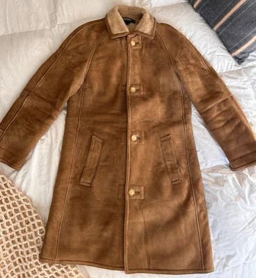 Chaqueta de cuero tostado piel de oveja etiqueta negra Ralph Lauren, talla 10 Foto 1 de 4