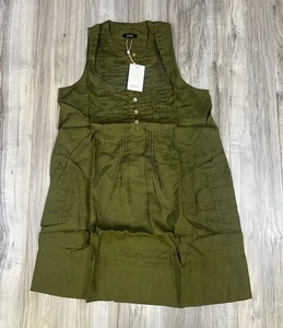 Quitte 100 % europäisches Leinen ärmelloses Swing Kleid Martini oliv Größe Large neu mit Etikett - Bild 1 von 15