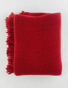 Crate & Barrel Wool Baby Blanket Brick Red Fringe Soft Waffle Portugal Kristina - Picture 1 of 13