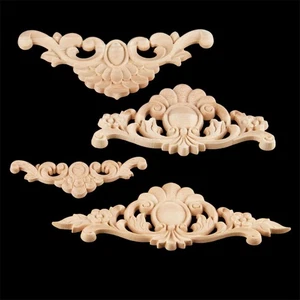 1/4pcs S/L Wood Carved Long Onlay Applique Unpainted Flower Door Furniture Décor - Picture 1 of 32