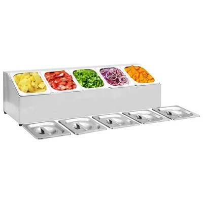 Supporto Gastronorm con 5 Contenitori GN 1/6 in Acciaio Inox - Immagine 1 di 4