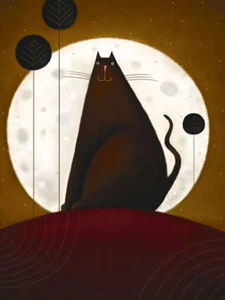 Katze und der Mond I Jo Parry Katze Kunstdruck Poster 9,5x11,75 - Bild 1 von 1