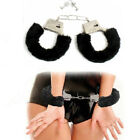 Black Furry Fuzzy Costume Handcuffs Metal Wrist Cuffs Bachelorette Hen Party