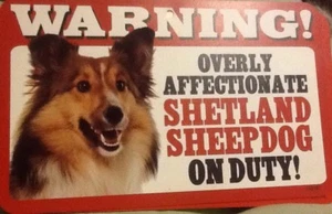 Hundeschild aus Kunststoff: Achtung! Übermäßig liebevoller Shetland Schäferhund 5" x 8" Foto - Bild 1 von 2