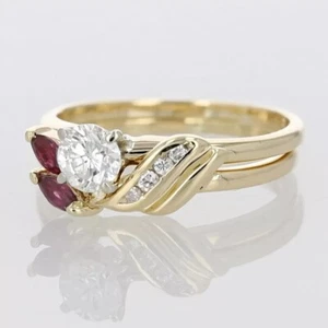 2 Ct Round Cut Simulated Diamond Wedding Bridal Set Ring 14K Yellow Gold Plated - Picture 1 of 4