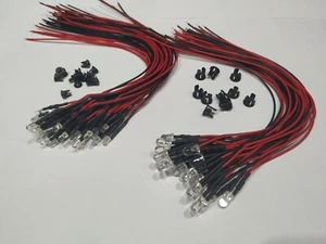 10x 3mm / 5mm LED con Cable y Resistencia Soldada 12V Coche + 10x Clips de Montaje - Imagen 1 de 1