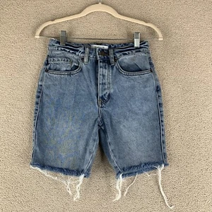 O'Neill Cut-Off Denim Short Women's Size 25 Blue Mid Rise Button Fly Raw Hem - Picture 1 of 9