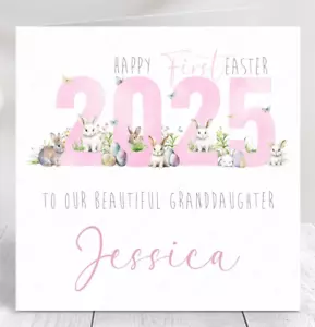 TARJETA 1ª PASCUA PERSONALIZADA PRIMERA PASCUA DEL BEBÉ 2025 PARA HIJA NIETA - Imagen 1 de 7