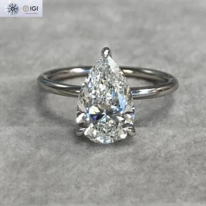 IGI 2.00Ct Pear Cut F VS1 Lab Grown Diamond Engagement Ring Solid 950 Platinum - Picture 1 of 11