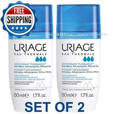 2 X Uriage Power 3 Anti-Odor Antiperspirant Roll On Deodorant 50ml Exp 08/2027 - Image 1 of 4