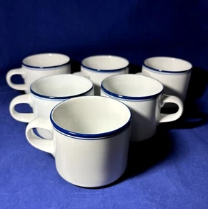 Set 6 Dansk Flat Cups Japan Flora Indigo / Concerto Allegro - Double Blue Bands - Picture 1 of 6