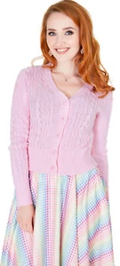 Voodoo Vixen »MABEL RETRO BRAID« Cropped CARDIGAN Chaqueta bordada Rosa Rockabilly - Imagen 1 de 6