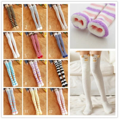 Mujeres Medias Largas Sobre la Rodilla Cama Calcetines Coral Polar Piernas Calentador Esponjoso Lindo Foto 1 de 4