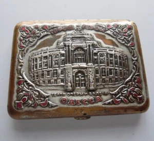 Portasigarette antico, smalto placcato argento "Hero City Odessa, teatro dell'opera" - Foto 1 di 5