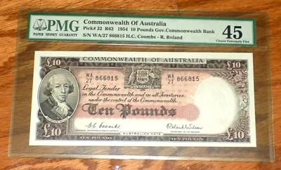 Commonwealth Of Australia 10 Pounds P-32 R62 1954 PMG 45 Choice Extremely Fine - Image 1 of 4