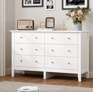 White 6 Drawer Wooden Dresser Chest of Drawers Storage Modern Bedroom Cabinet - Picture 1 of 7