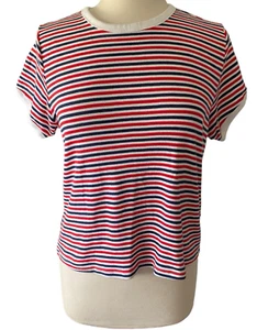 H&M Fitted Cotton Striped Top- Red & Navy Size XL - Picture 1 of 5