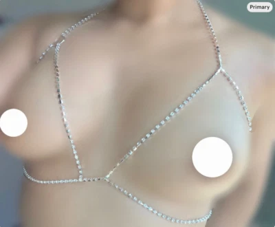 Sujetador sin copa estilo estrás arnés cuerpo cadena accesorio top PERSONALIZADO sexy Foto 1 de 3