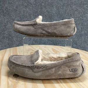 UGG Shoes Womens 7.5 Ansley Casual Slip On Lined Moccasins Flats Gray Leather - Picture 1 of 16