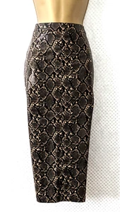 MINT VELVET Snakeskin Pattern Faux Leather Pencil Midi Skirt Sz 14 Edgy Chic - Picture 1 of 12