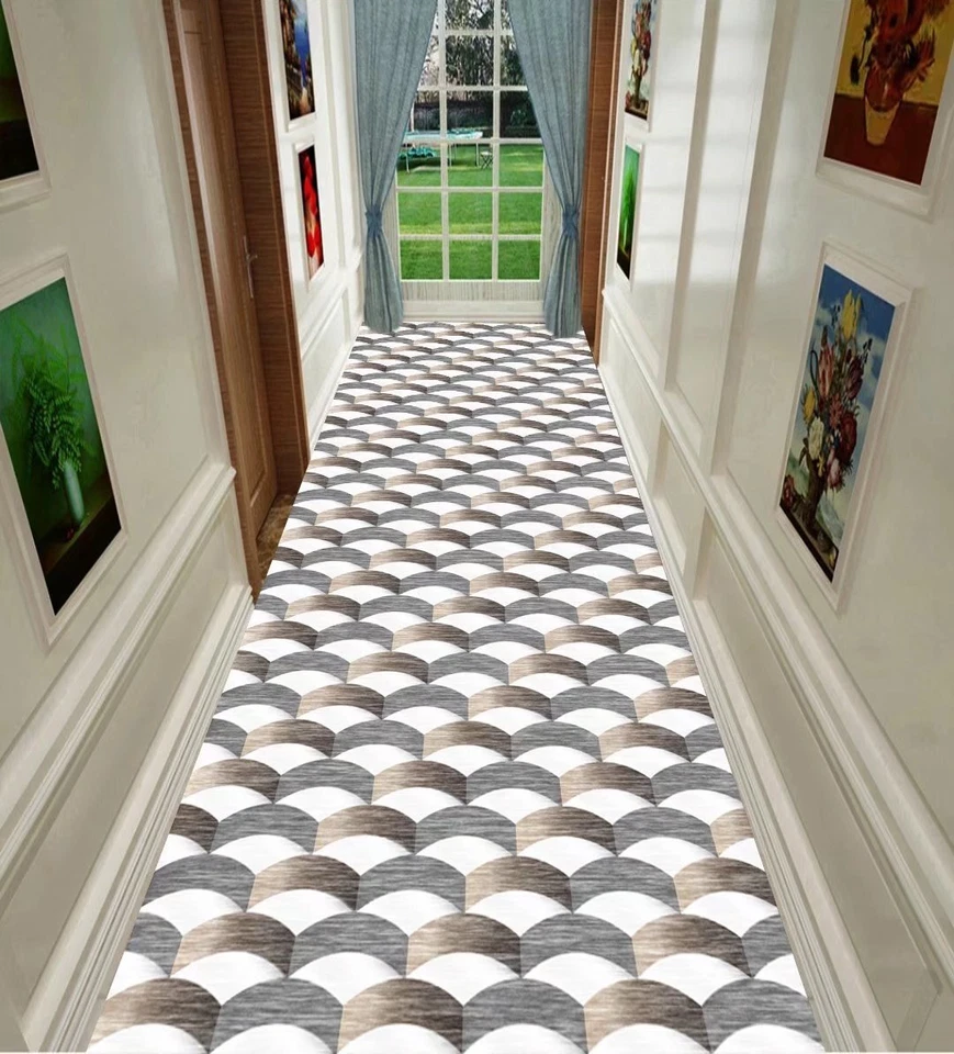 Modern 3D Geometric Runner Rugs Grey White Vintage Arch Carpet for Home Office - Image 1 of 4