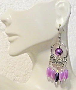 Exquisite Purple Lilac Chandelier Earrings: Handmade 2.50" Delight - Picture 1 of 3