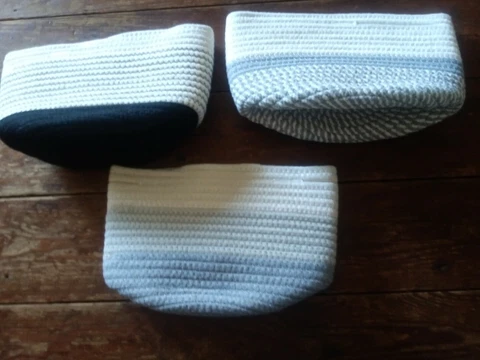 NEW set of 3 gray black 7" woven rope plant baskets foldable storage organizers Cover
