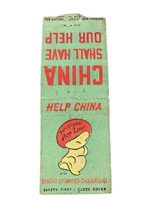 WWII Disney Fantasia UNITED CHINA RELIEF Hop Low Club Matchbook Cover & Donation - Picture 1 of 2