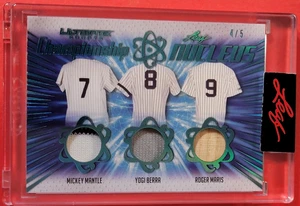 Mickey Mantle GAME USED JERSEY CARD #d4/5 ROGER MARIS BAT YOGI BERRA 2021 LEAF - Picture 1 of 3