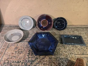 Lot Of 6 Handmade Bowls And Platters Artistic Designs Bright Colors, Oroginal - Picture 1 of 9