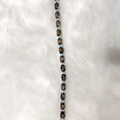 Brazalete de tenis de plata de ley 925 con piedras preciosas de cuarzo ahumado natural y circón f00 Foto 1 de 4