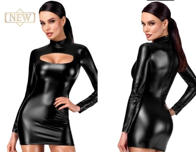 NOIR HANDMADE KINK WETLOOK  KLEID STEHKRAGEN bodycon kunstleder clubwear schwarz - Bild 1 von 4