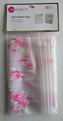 MIAMICA 中号粉色花卉美容工具可重新密封拉链储物袋 - 12 件 — 第 1/4 张图片