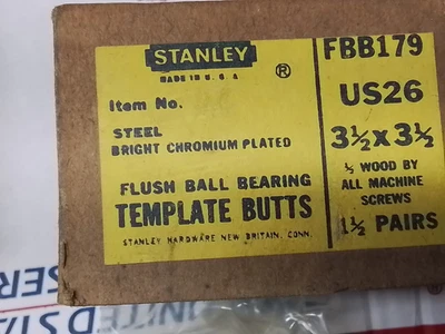 BOX OF 3 Stanley Full Mortise Hinges FBB179 3.5"x3.5" Five Knuckle Ball Bearing - Image 1 of 4
